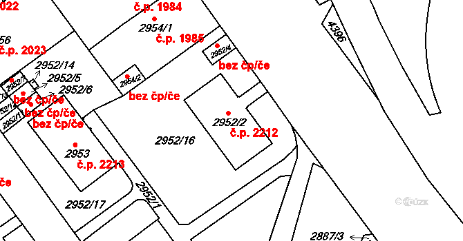 Teplice 2212 na parcele st. 2952/2 v KÚ Teplice, Katastrální mapa