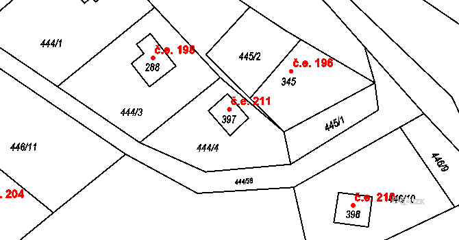 Malenovice 211 na parcele st. 397 v KÚ Malenovice, Katastrální mapa