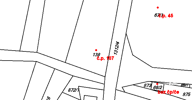 Nová Ves 107, Frýdlant nad Ostravicí na parcele st. 139 v KÚ Nová Ves u Frýdlantu nad Ostravicí, Katastrální mapa