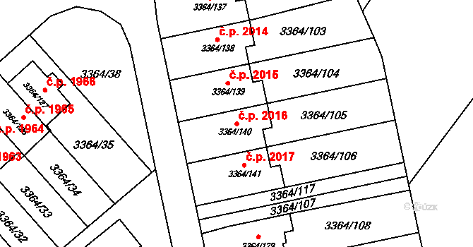 Místek 2016, Frýdek-Místek na parcele st. 3364/140 v KÚ Místek, Katastrální mapa