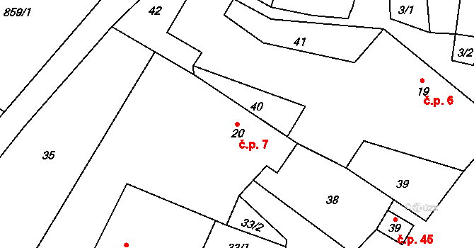 Plichtice 7, Zavlekov na parcele st. 20 v KÚ Plichtice, Katastrální mapa
