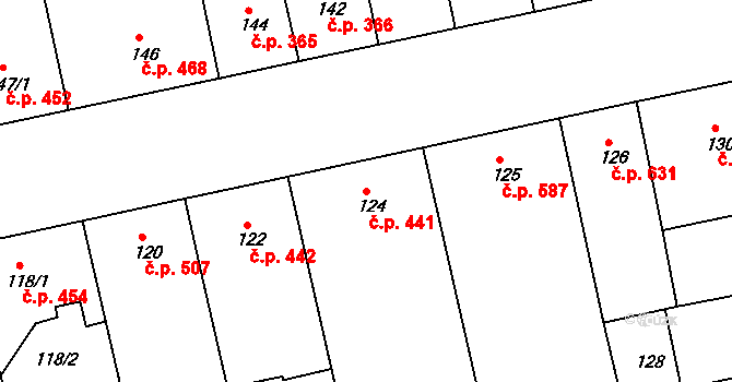 Žižkov 441, Praha na parcele st. 124 v KÚ Žižkov, Katastrální mapa