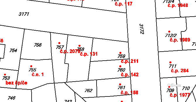 Krč 211, Praha na parcele st. 759 v KÚ Krč, Katastrální mapa