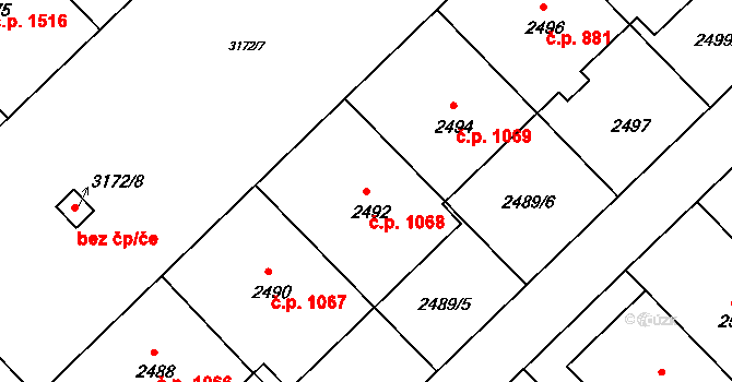 Nusle 1068, Praha na parcele st. 2492 v KÚ Nusle, Katastrální mapa