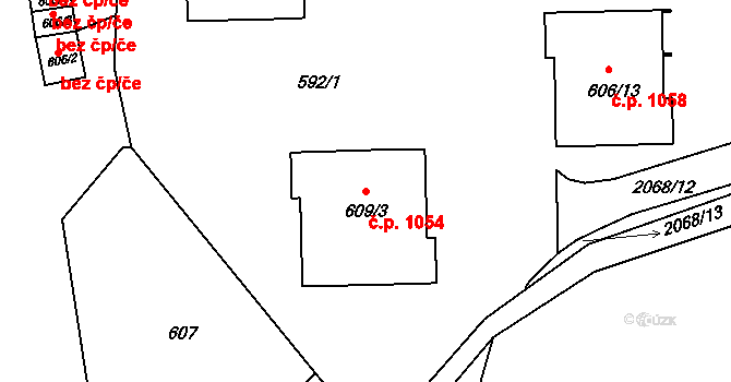 Košíře 1054, Praha na parcele st. 609/3 v KÚ Košíře, Katastrální mapa