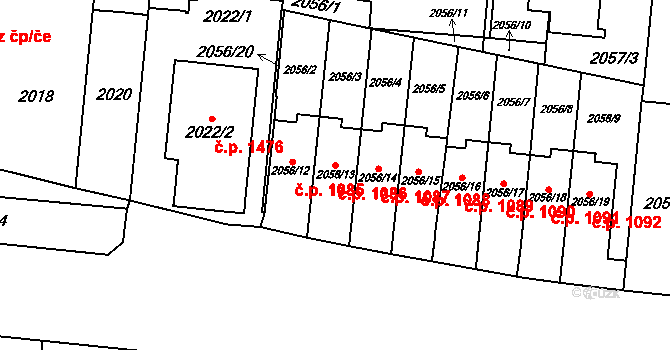 Stodůlky 1086, Praha na parcele st. 2056/13 v KÚ Stodůlky, Katastrální mapa