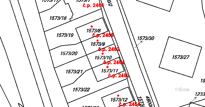 Dejvice 2464, Praha na parcele st. 1573/10 v KÚ Dejvice, Katastrální mapa