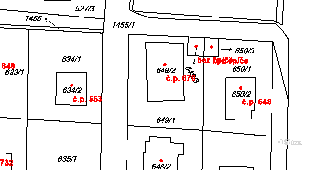 Dolní Chabry 679, Praha na parcele st. 649/2 v KÚ Dolní Chabry, Katastrální mapa