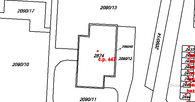 Horní Předměstí 447, Trutnov na parcele st. 2874 v KÚ Trutnov, Katastrální mapa