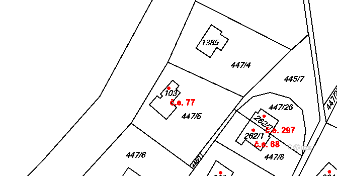Čím 77 na parcele st. 103 v KÚ Čím, Katastrální mapa
