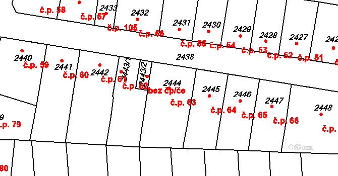 Příbram IV 63, Příbram na parcele st. 2444 v KÚ Příbram, Katastrální mapa