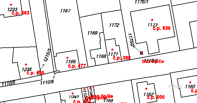 Sedlčany 389 na parcele st. 1168 v KÚ Sedlčany, Katastrální mapa