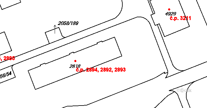 Hodonín 2892,2893,2894 na parcele st. 2818 v KÚ Hodonín, Katastrální mapa