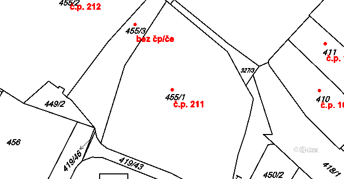 Rumburk 1 211, Rumburk na parcele st. 455/1 v KÚ Rumburk, Katastrální mapa