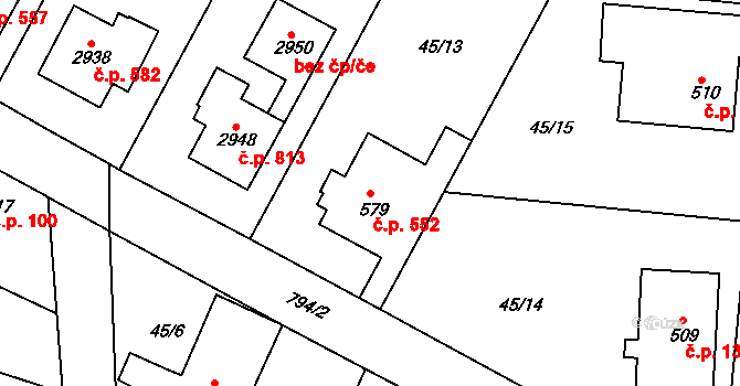 Sezimovo Ústí 552 na parcele st. 579/1 v KÚ Sezimovo Ústí, Katastrální mapa