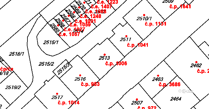 Chomutov 1006 na parcele st. 2513 v KÚ Chomutov I, Katastrální mapa