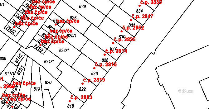 Chomutov 2814 na parcele st. 826 v KÚ Chomutov II, Katastrální mapa