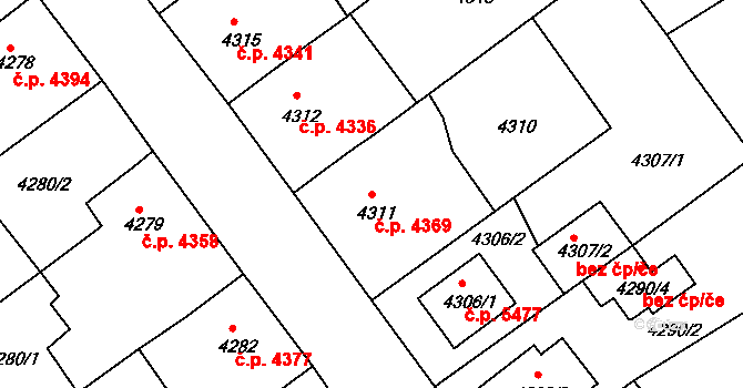 Chomutov 4369 na parcele st. 4311 v KÚ Chomutov II, Katastrální mapa