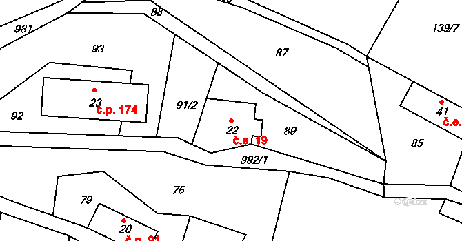 Horní Pertoltice 19, Pertoltice na parcele st. 22 v KÚ Horní Pertoltice, Katastrální mapa