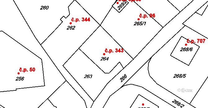 Liberec XIV-Ruprechtice 343, Liberec na parcele st. 264/1 v KÚ Ruprechtice, Katastrální mapa