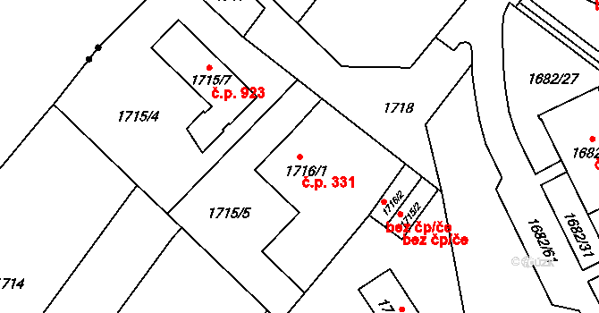 Liberec XV-Starý Harcov 331, Liberec na parcele st. 1716/1 v KÚ Starý Harcov, Katastrální mapa