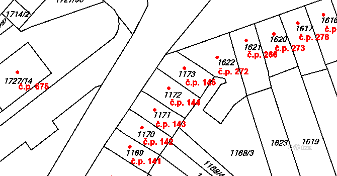 Teplické Předměstí 144, Bílina na parcele st. 1172 v KÚ Bílina, Katastrální mapa