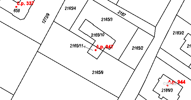 Rumburk 1 947, Rumburk na parcele st. 2165/10 v KÚ Rumburk, Katastrální mapa