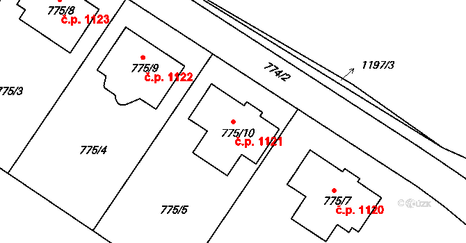 Jemnice 1121 na parcele st. 775/10 v KÚ Jemnice, Katastrální mapa