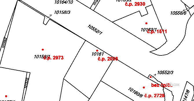 Jižní Předměstí 2098, Plzeň na parcele st. 10161 v KÚ Plzeň, Katastrální mapa