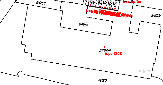 Ústí nad Orlicí 1308 na parcele st. 2794/4 v KÚ Ústí nad Orlicí, Katastrální mapa