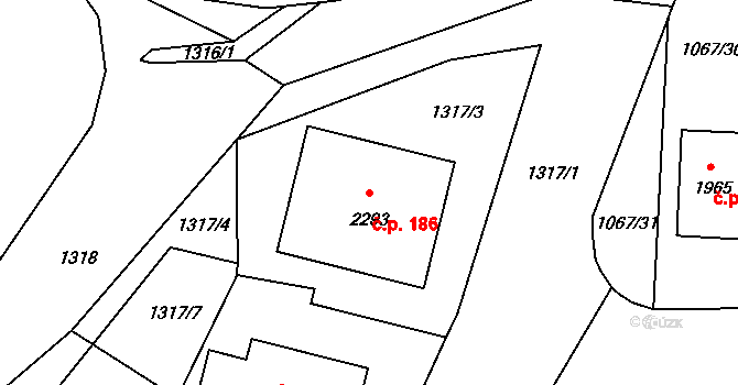 Hamrníky 186, Mariánské Lázně na parcele st. 2293 v KÚ Úšovice, Katastrální mapa