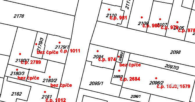 České Budějovice 5 974, České Budějovice na parcele st. 2094 v KÚ České Budějovice 5, Katastrální mapa