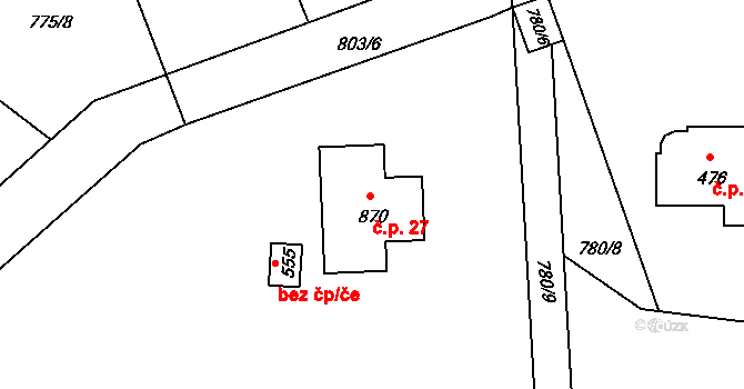 Nedvězí 27, Rabyně na parcele st. 870 v KÚ Rabyně, Katastrální mapa