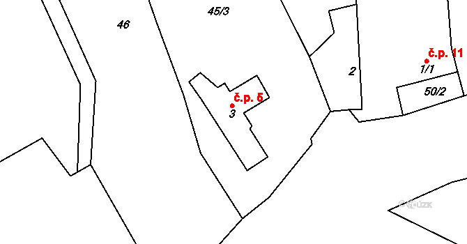 Blažov 5, Bouzov na parcele st. 3 v KÚ Blažov, Katastrální mapa
