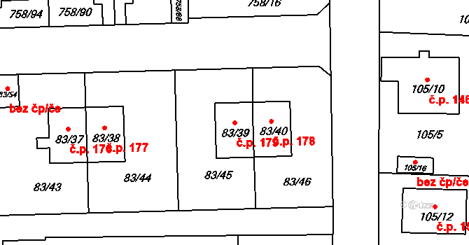Blížejov 179 na parcele st. 83/39 v KÚ Blížejov, Katastrální mapa