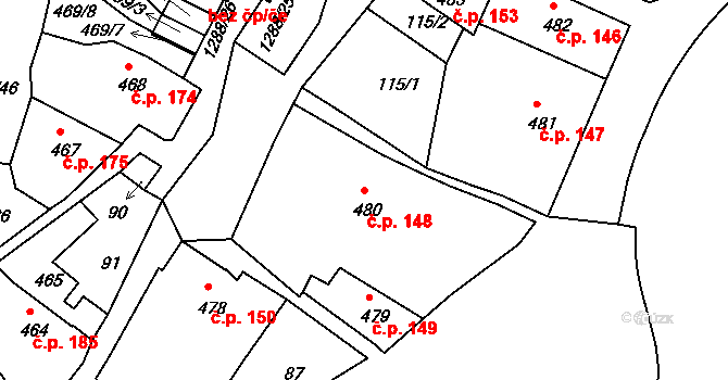 Plešivec 148, Český Krumlov na parcele st. 480 v KÚ Český Krumlov, Katastrální mapa