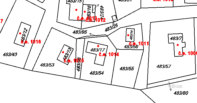 Kovářov 1014, Frymburk na parcele st. 483/17 v KÚ Frymburk, Katastrální mapa