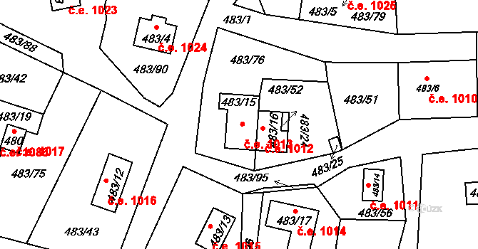 Kovářov 1013, Frymburk na parcele st. 483/15 v KÚ Frymburk, Katastrální mapa