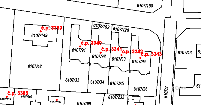 Frýdek 3341, Frýdek-Místek na parcele st. 6107/92 v KÚ Frýdek, Katastrální mapa