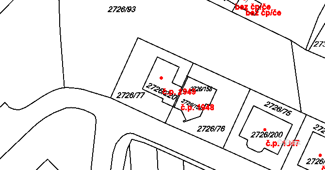 Tachov 1949 na parcele st. 2726/220 v KÚ Tachov, Katastrální mapa