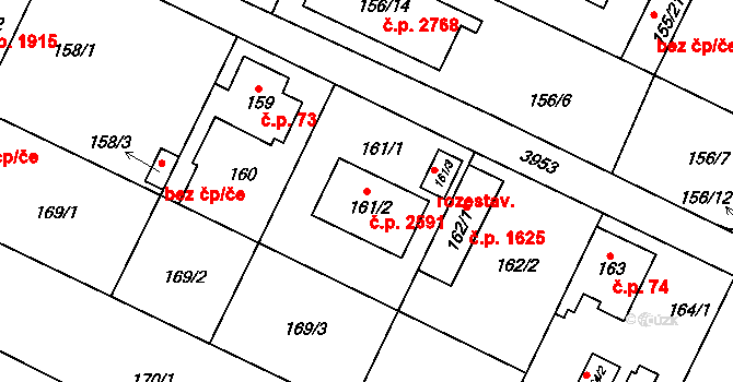 Horní Počernice 2591, Praha na parcele st. 161/2 v KÚ Horní Počernice, Katastrální mapa