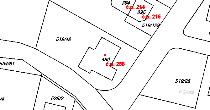 Horoušánky 258, Horoušany na parcele st. 460 v KÚ Horoušany, Katastrální mapa