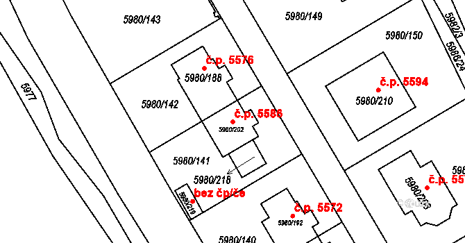 Chomutov 5586 na parcele st. 5980/202 v KÚ Chomutov I, Katastrální mapa