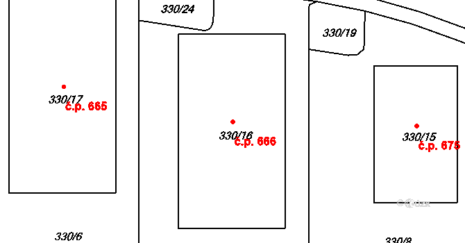 Liboc 666, Praha na parcele st. 330/16 v KÚ Liboc, Katastrální mapa