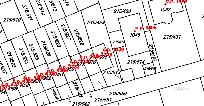 Rudná 1339 na parcele st. 975 v KÚ Hořelice, Katastrální mapa