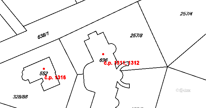 Nová Hospoda 1311,1312, Kamenice na parcele st. 636 v KÚ Štiřín, Katastrální mapa