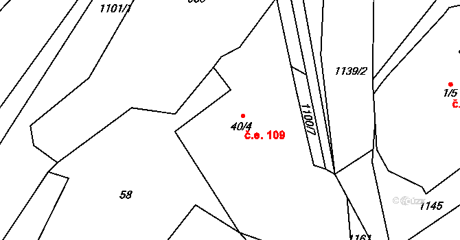 Vysoká 109, Málkov na parcele st. 40/4 v KÚ Vysoká u Chomutova, Katastrální mapa