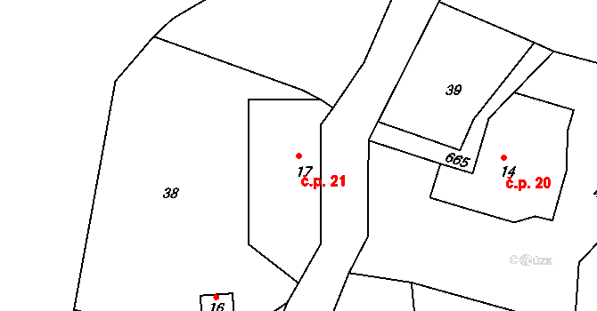 Hliněná 21, Malšovice na parcele st. 17 v KÚ Hliněná, Katastrální mapa