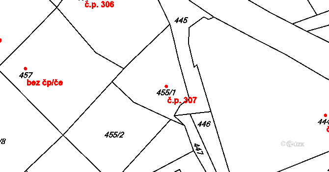 Rozkoš 307, Průhonice na parcele st. 455/1 v KÚ Hole u Průhonic, Katastrální mapa