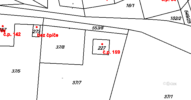 Slatina 159 na parcele st. 227 v KÚ Slatina u Velvar, Katastrální mapa